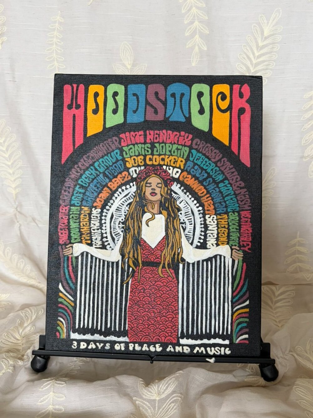 Hand Painted Woodstock 1969 Retro Music Acrylic Canvas 12x16
